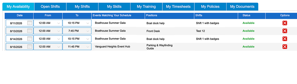 My Availability - date ranges and period selectors
